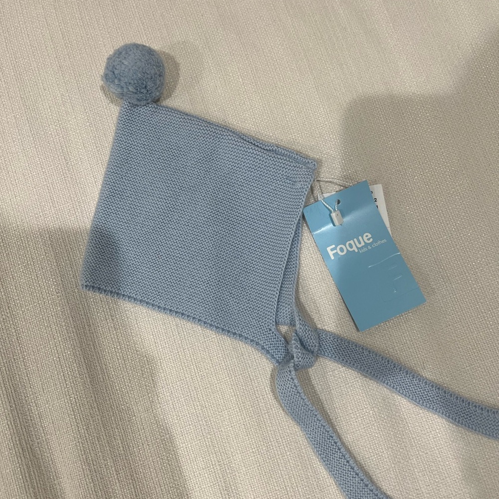 Foque Blue Knit Baby Bonnet NWT